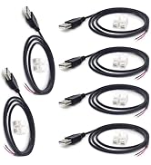 minidodoca 6Pcs 3.3Ft 22AWG USB 2.0 Male 2Pin Pigtail Cable, 3A 3V 5V 9V 12v 24v USB Type A 2 Cor...