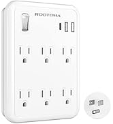 USB Wall Outlet Extender with On Off Switch, surge protector outlet,6 AC Multi-Plug Outlet with 3...