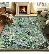 GarveeHome Forest Rugs 8x10, Blue Green Washable 8x10 Area Rug for Living Room, Botanical Low Pil...