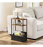 TUTOTAK Narrow Side Table, Small End Table with Charging Station, Nightstand with Fabric Basket, ...