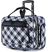 BAGSMART Water-Resistant 17.3 Inch Rolling Laptop Bag, Black &amp; White Plaid, Suitcase