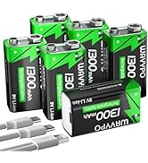 Rechargeable 9V Batteries, 1300mAh 9 Volt Lithium-ion Batteries Long Lasting 9V battery with 2 in...