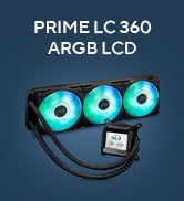 ASUS Prime LC ARGB LCD All-in-one CPU Liquid Cooler with Sharp Screen showcasing CPU &amp; GPU Inform...