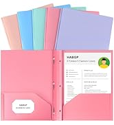 HABGP Two Pocket Folder With Prongs (5 Pack, Pastel Colors), Plastic Folders With Pockets and Bus...