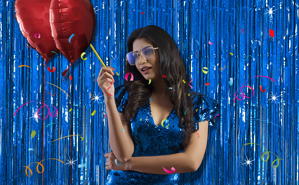 blue tinsel backdrop birthday party decorations tinsel curtain party streamers backdrop foil fringe