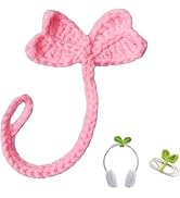 Pink Crochet Leaf Sprout Headphone Accessory, Knitted Plant Cable Tie, Decorative Bookmark Gift