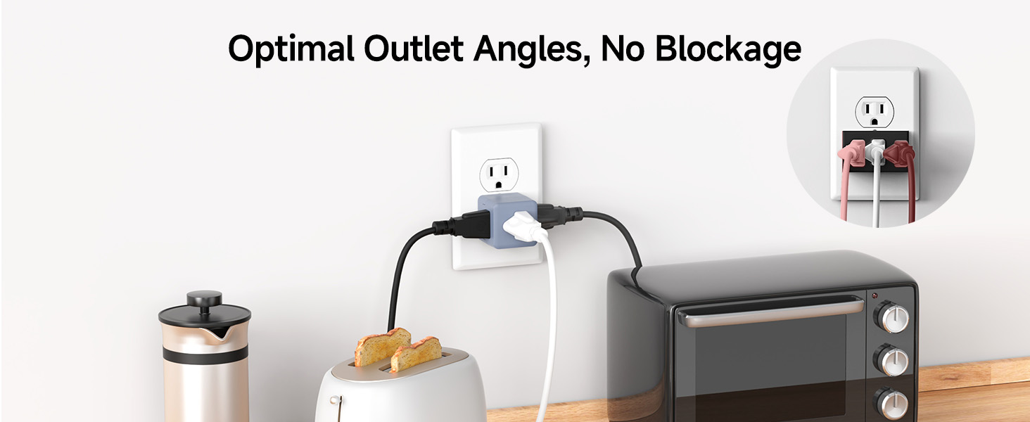 Compact 3 outlet extension adapter, perfect for home or office use with multi plug outlet design