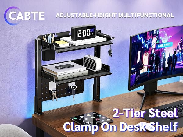 2-Tier Steel Clamp On Desk Shelf