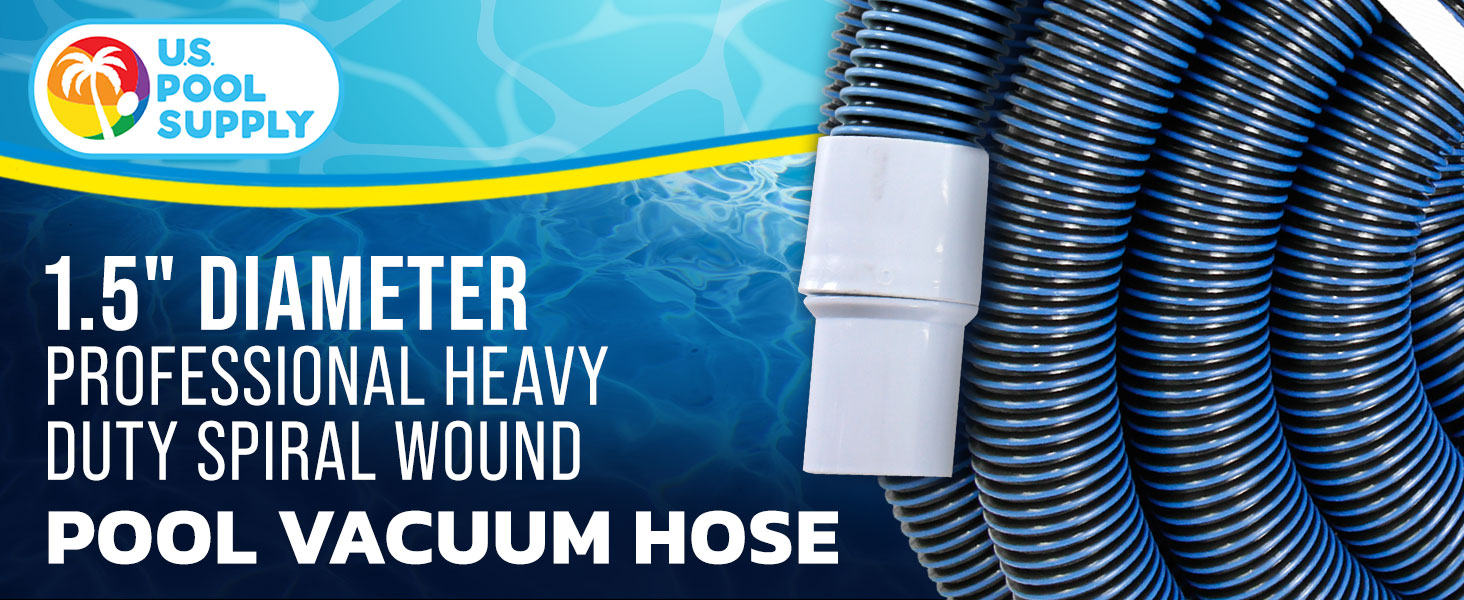 Heavy duty 1.5" x 25' pool vacuum hose for inground pools, kink-free with swivel cuff connector