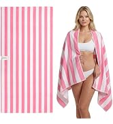 JOYMOOP Large Beach Towel with Storage Bag-3 PCS, 70” x 35.4” Highly Absorbent Cabana Stripe Beac...