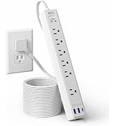 10Ft Extension Cord with Multiple Outlets, SUPERDANNY Flat Plug Surge Protector Power Strip 10 Ft...