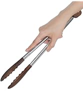 CookLoomara Wooden Tongs for Cooking, 12 Inch Kitchen Walnut Wood Tong with Stainless Steel Handl...