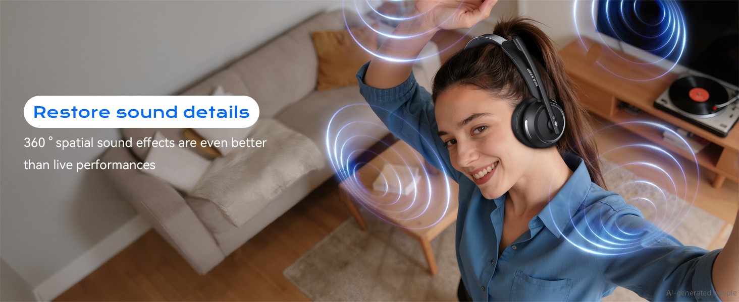 The stereo sound quality of the headset brings a richer audio experience to meetings, music...