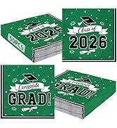 50 Pack Green Graduation Napkins, 6.5" X 6.5" Disposable Graduation Decorations 2026, Soft Grad N...