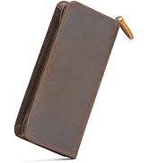 Fountain Pen Case 3 Divided Slots Crazy Horse Leather Pen Holder, Handmade Display Zippered Pouch...
