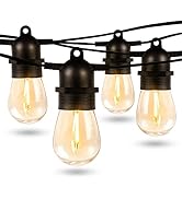 Lepro S14 Outdoor String Lights, 50ft Hanging Patio Lights with 15 Shatterproof LED Edison Bulbs,...