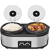 2 in 1 Double Slow Cooker, Combo Rice Cooker and 1.5 Quart Slow Cooker with 3 Cooking Settings, 3...