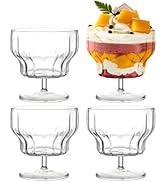 Unbreakable Ice Cream Bowls, 4Pcs Glass Dessert Bowls with Footed Base, 420ml / 14 fl oz Sundae C...