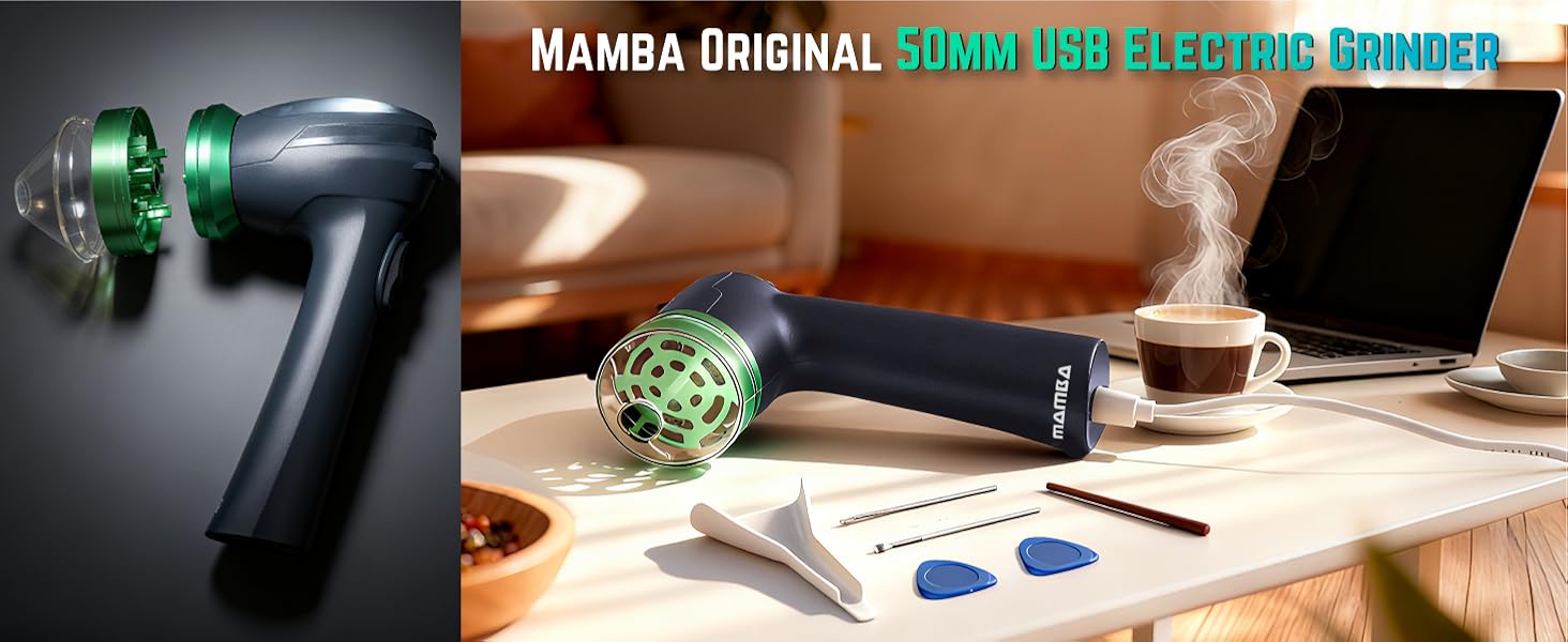 Mamba Original Gray USB Electric Herb Grinder. Small Portable Metal Herbal Grinder &amp;amp; Spice Mill