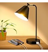 Industrial Dimmable Desk Lamp with 2 USB Charging Ports AC Outlet, Touch Control Bedside Nightsta...