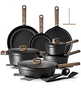 SENSARTE 20Pcs Nonstick Pots and Pans Set, Black Non Stick Cookware Set, Healthy Kitchen Cooking ...