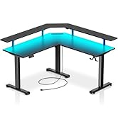 Rolanstar Standing Desk L Shaped with LED Light and Power Outlet, Electric Height Adjustable Comp...