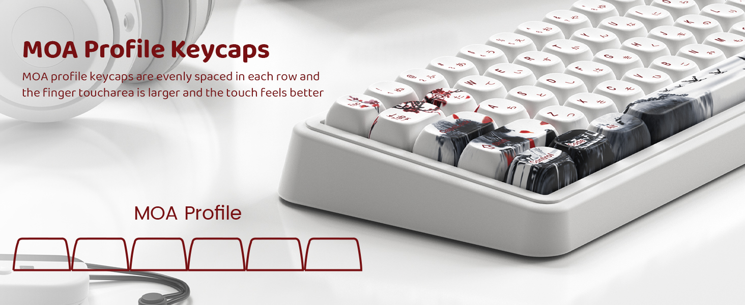 White Japanese PBT Keycap Set,Cherry Blossom MOA Profile Keycaps,Dye-Sub Custom Keyboard Key caps