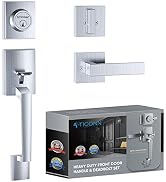 TICONN Front Door Handle Set, Heavy Duty Square Door Lever &amp; Single Cylinder Deadbolt Combo Rever...