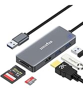 USB to HDMI Adapter, 5-in-1 USB hub 3.0 with HDMI 1080p for Extended Monitor PC Laptop Desktop, 2...