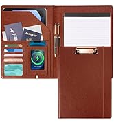 Ospelelf Brown Leather Portfolio Organizer Clipboard Storage Folio Padfolio for Men Notepad Noteb...