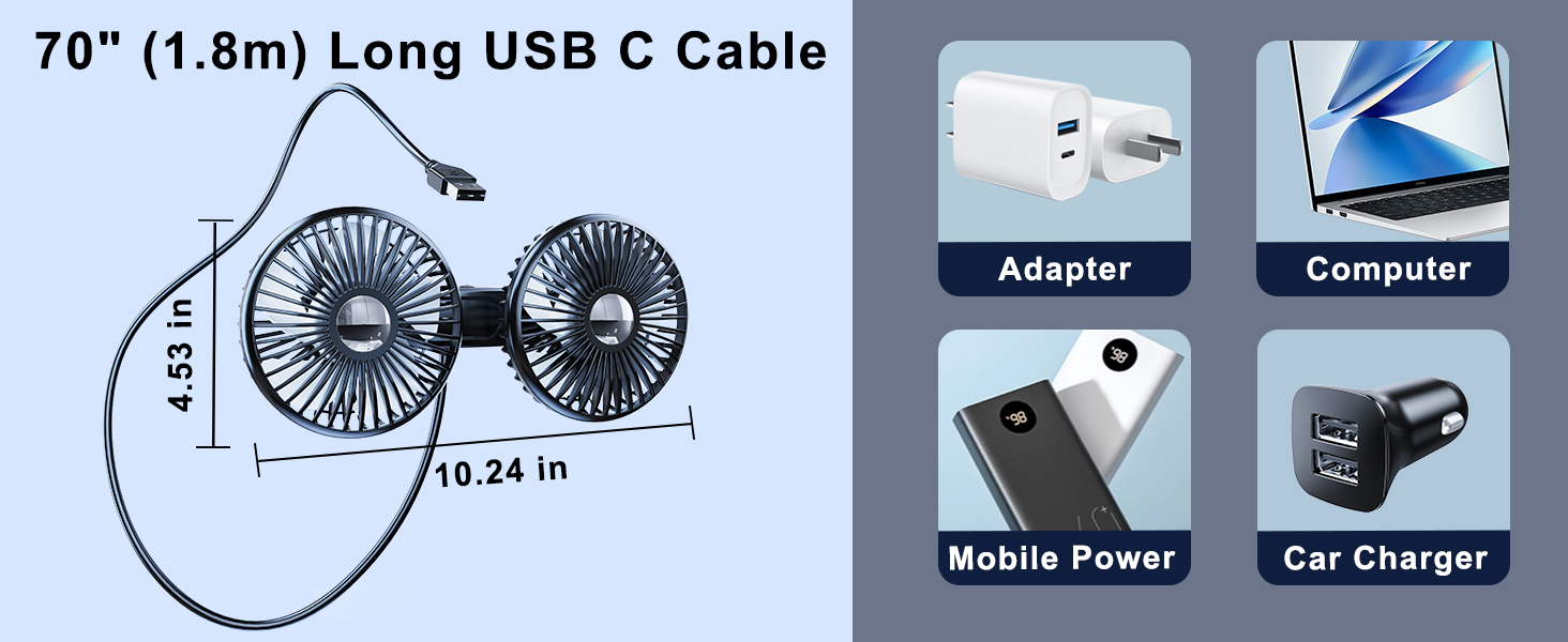 DICMKY Dual Head Car Cooling Fan for Back Seat