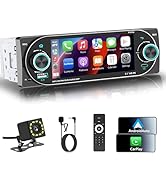 Wireless Single DIN Car Stereo Apple Carplay,Dual Knobs &amp; 6.36 Inch HD Touchscreen Radio for Car,...