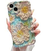XIZYO Case for iPhone 15, Colorful Retro Oil Painting Flower Cute Floral Aesthetic Curly Wave Fra...