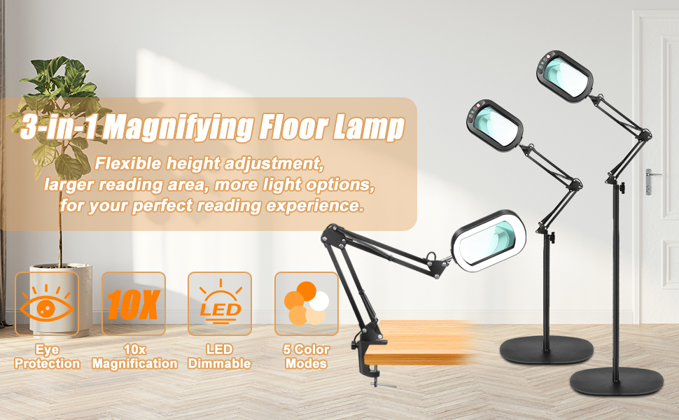 3 IN 1 Magnifying floor lamp