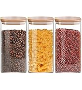 VIEWELLD Square Glass jar, 50FL OZ [3-piece set], glass jar with sealed bamboo lid, used for oats...