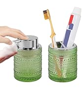 Tonxus Green Bathroom Accessory Set, Glass Toothbrush Holder and Soap Dispenser Set, Foaming Soap...