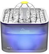 Crystal Cat Water Fountain Stainless Steel, 101oz/3L Pet Fountain with LED Light for Cats and Dog...