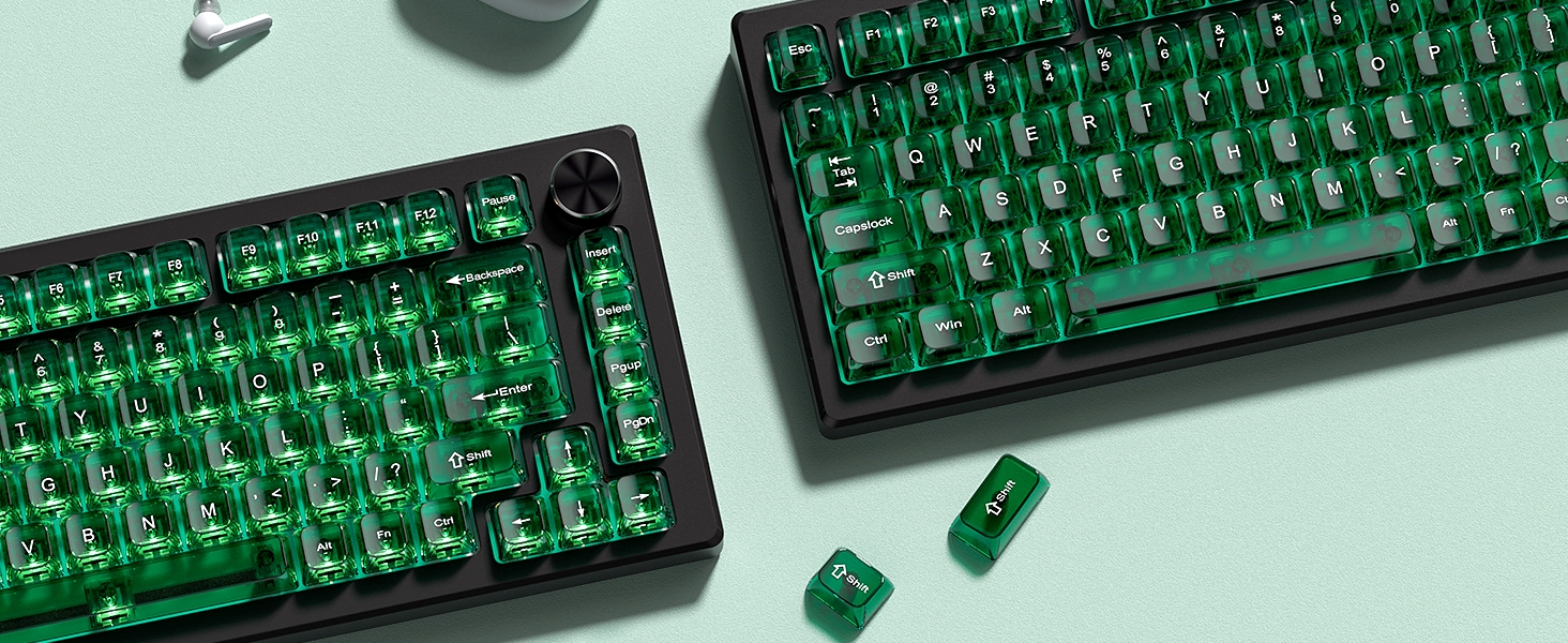 Dark Green keycap Set,Transparent keycaps 60 75 100 Percent,Crystal Jelly Keycaps,Shine Through