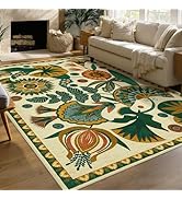 Joydeco Egypt Floral Boho 8x10 Area Rugs for Bedroom Aesthetic, Washable Vintage Living Dining Ro...