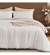EMME Muslin Cotton Duvet Cover Set Cream White Queen Size Linen Like Soft Breathable Lightweight ...
