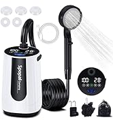 Spopal Portable Camping Shower - 10000mAh Rechargeable, 5-Speed, IPX8 Waterproof, LED Display Cam...