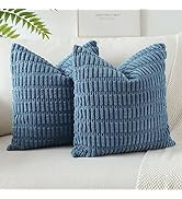 OTOSTAR Pack of 2 Corduroy Soft Decorative Throw Pillow Covers 18 x 18 Inch Soft Boho Striped Cus...