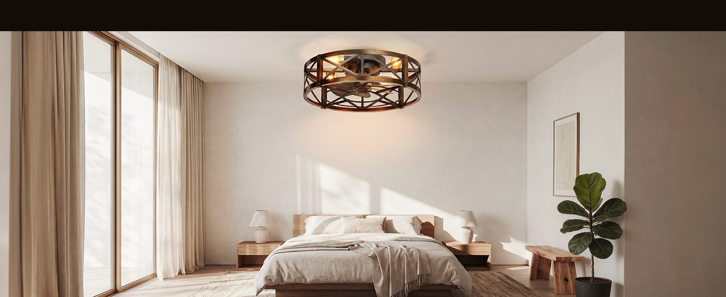 Caged Ceiling Fan with Light and Remote