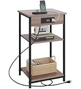 WLIVE End Table with Charging Station, Small Night Stand with 3 Storage Shelves, Side Tables for ...