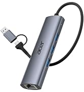 Acer USB to Ethernet Adapter, USBC Hub Ethernet 1Gbps with 3*USB 3.0 | USB to Network Adapter Alu...