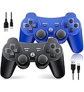 OKHAHA Controller 2 Pack for PS3 Wireless Controller for Sony Playstation 3, Double Shock 3, Blue...