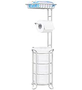 [Upgrade] Toilet Paper Holder Stand Nautical Bathroom Tissue Holders Free Standing with Top Shelf...