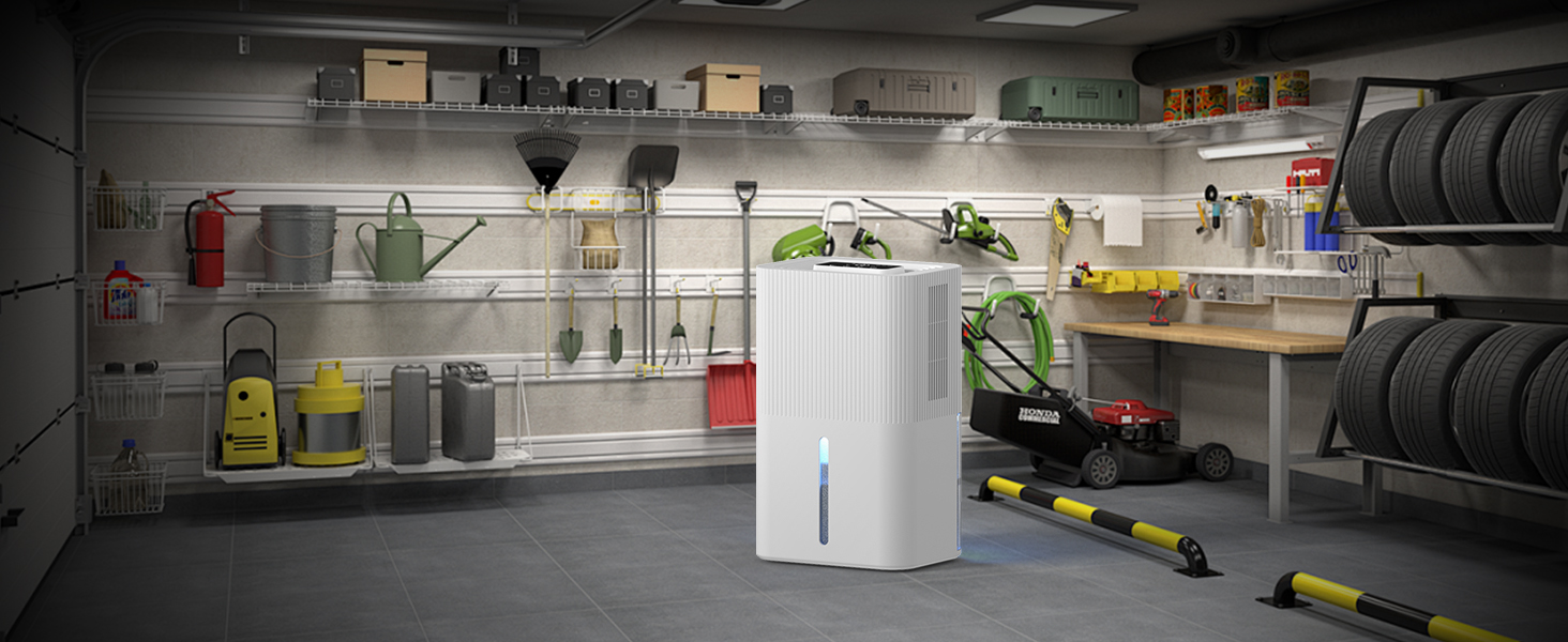 Easy to use electric dehumidifier with one button control and LED lights
