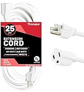 Thonapa 25 ft White Extension Cord 3 Prong for Indoor &amp; Outdoor, 13 Amp White Outdoor Extension C...