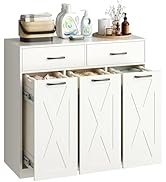 Herture Laundry Hamper Cabinet, Laundry Basket 3 Section with 2 Storage Drawers, Laundry Sorter w...